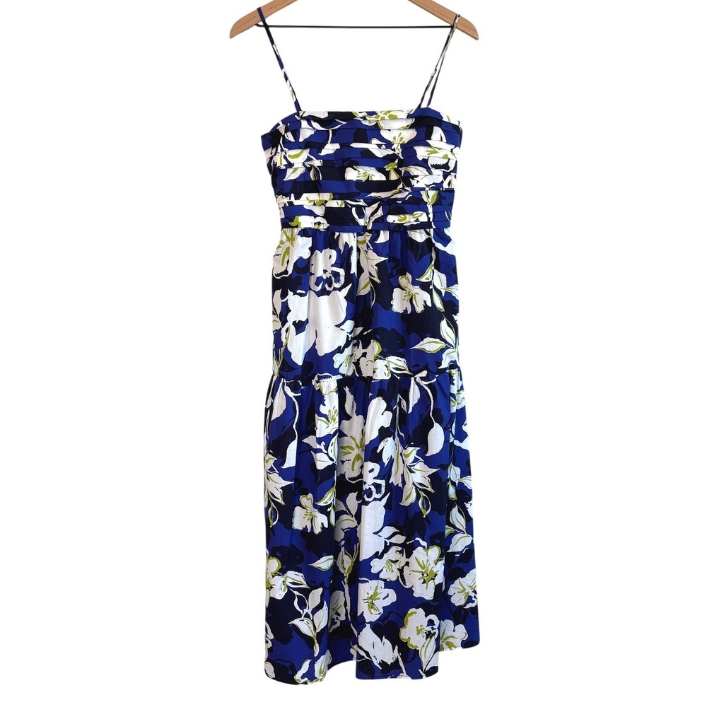 Evereve Floral Midi‎ Dress Blue White Small Garden Cottagecore Sundress